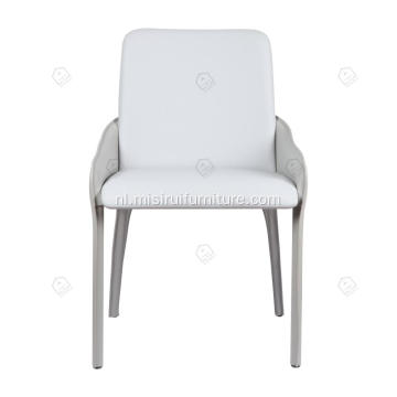 Italiaanse minimalistische witte zadelleer Armest -stoelen